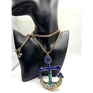 FAB BETSEY JOHNSON Rhinestone Embellished Anchor Necklace 28" chain 4" anchor